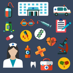 Hospital and medicine flat icons