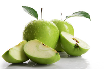 Ripe green apples isolated on white