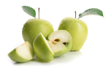 Ripe green apples isolated on white