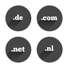 Top-level domains signs. De, Com, Net and Nl.