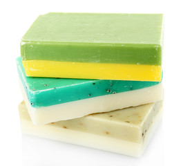 Bars of natural soap isolated on white