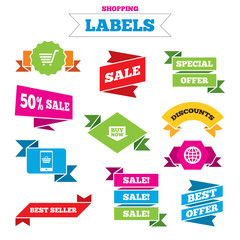 Online shopping icons. Smartphone, cart, buy.