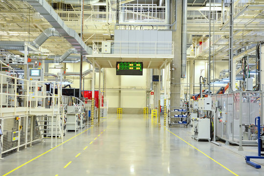 Part of the welding in a large automobile factory