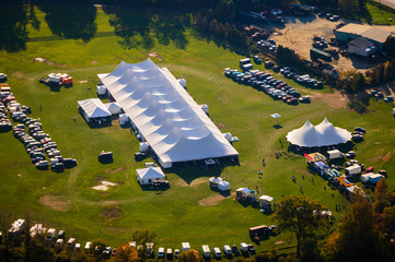Aerial view of event tent in Vermont.