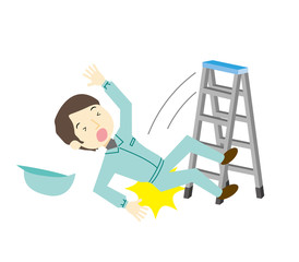 脚立から転落する作業員の男性