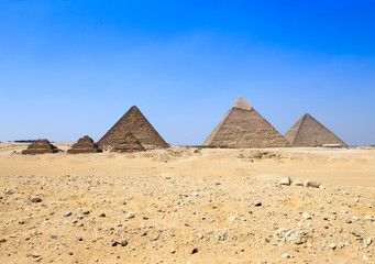 pyramids with  of Giza in Cairo, Egypt.