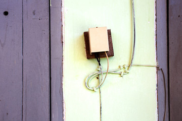 Old residential phone line box on pole