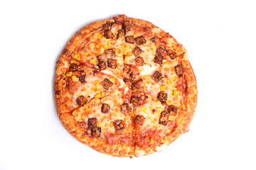 Paneer Pizza photographed against white background
