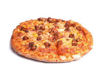 Chicken Pizza photographed against white background