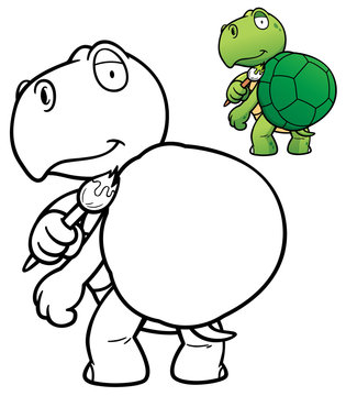 Vector illustration of Cartoon turtle - Coloring book