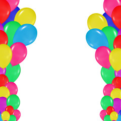 frame of colorful balloons in the style of realism. to design cards, birthdays, weddings, fiesta, holidays, invitations on a white background