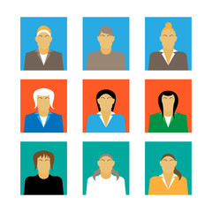 set of businesswoman profile icon female portrait flat design vector illustration