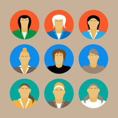 set of businesswoman profile icon female portrait flat design vector illustration