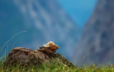 pyramid of stones on a blurred background