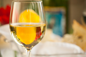 Glass of white wine.
