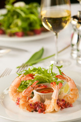 Fancy shrimp cocktail appetizer.