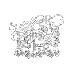 Summer hand lettering and doodles style elements.