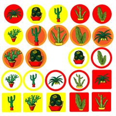 set of flat icons with the image of Mexican cactus