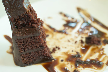 Piece of dark chocolate cake eaten