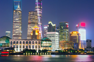 Beautiful Shanghai skyline at night,，China