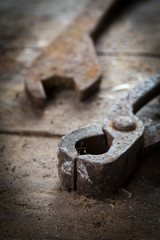 Old rusty tools in the workshop