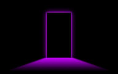 Black door with bright neonlight at the other side