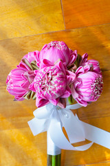 Beautiful bouquet of lotuses set for wedding day