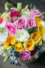 Colorful bouquet of roses to wedding arrangements.