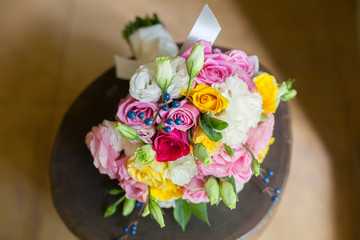 Colorful bouquet of roses to wedding arrangements.
