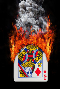 Playing card with fire and smoke