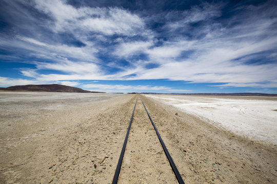 Fototapeta Railway in Atacama Desert, Uyuni desert, Bolivia