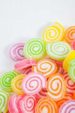 Jelly sweet, flavor fruit, candy dessert colorful on white paper