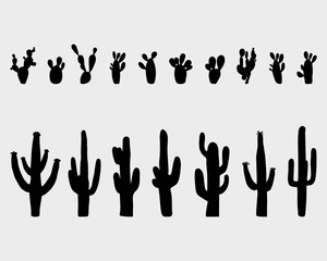 Black silhouettes of different cactus, vector