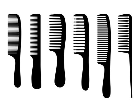 Black silhouettes of different combs, vector