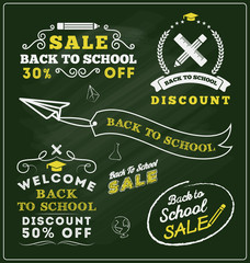 Back to school sale promotional badge and labels design sets. Vector illustration