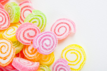 Fototapeta na wymiar Jelly sweet, flavor fruit, candy dessert colorful on white paper