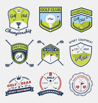 Set of golf club, golf championship, golf gear and equipment badge logo | Vector illustration