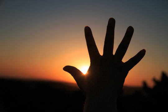 Hand silhouette at sunset