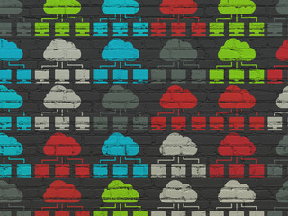 Cloud computing concept: Cloud Network icons on wall background