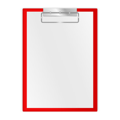 Red clipboard with blank sheets of paper