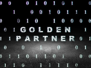 Business concept: Golden Partner in grunge dark room