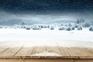 wooden table of snow 