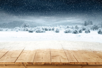 wooden table of snow 