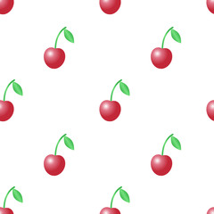 Summer vector seamless pattern with red cherries on the white background.