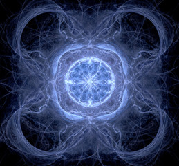 Abstract fractal design. Blue form on black.