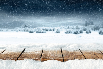 wooden table of snow 