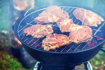 Meat cooked over charcoal