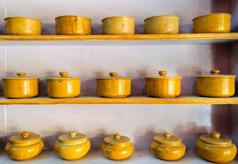 Traditional crockery, bowls made of yellow sandstone