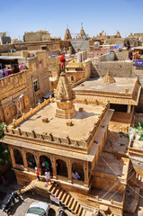 View of Hindu temples and houses inside Golden Fort of Jaisalmer