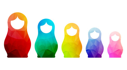 Russian dolls icons set logo silhouette mosaic faceted